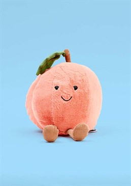 Amuseable Peach is gorgeously squishy, with yummy, cosy, glowy fur. This loveable fruit has a funky toffee stalk and a green suedey leaf. An upbeat fruit with cocoa cord feet and a tubby tum it's hard not to hug, this smiley peach is a basket of goodness.